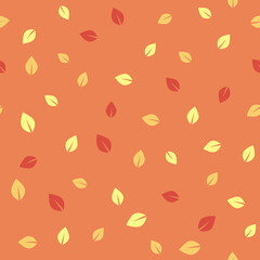 Seamless pattern with falling leaves. Autumn foliage endless background. Wallpaper in red and orange shades. Vector illustration