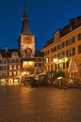 Obraz premium clock tower at night in Solothurn, Switzerland