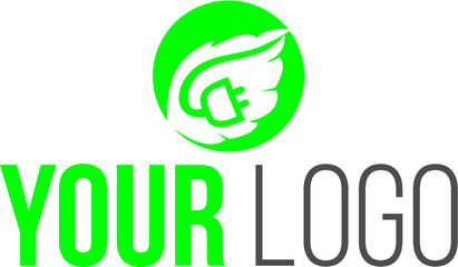 eco logo z zielonym liściem i przewodem wtyczką do gniazdka
