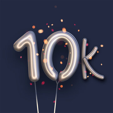 Silver Balloon 10k Sign On Dark Blue Background.