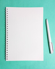 notebook and pen on a blue background