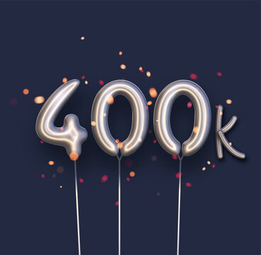 Silver balloon 400k sign on dark blue background.