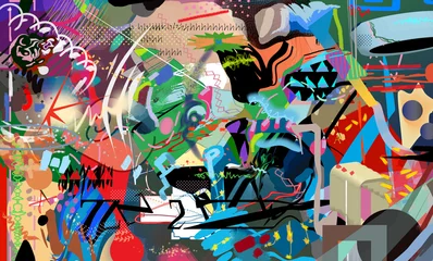 Gordijnen Abstracte veelkleurige digitale kunst met willekeurige vormen © Joe