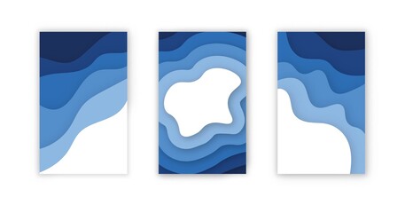 vertical flyers with blue paper cut waves