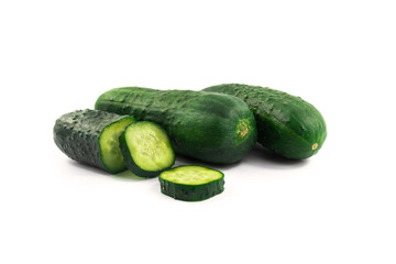 Sliced cucumbers on white isolated background, making up dishes, vegetable