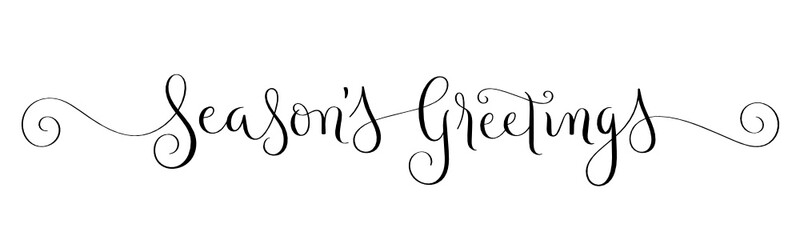 SEASON'S GREETINGS black vector brush calligraphy banner with swashes © HowLettery Studio