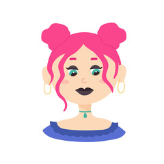 vector portrait of a feminine young woman with pink hair. isolated on white background.