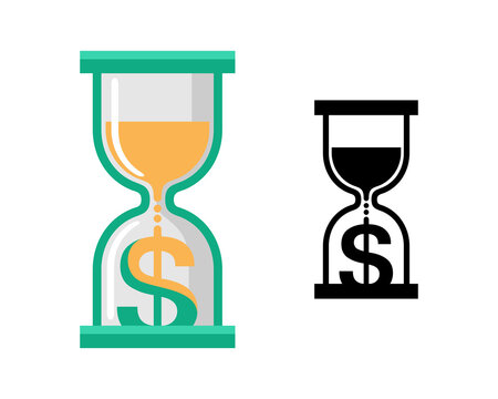 Installment, Credit And Mortgage Icon - Sandglass With Dollar Sign Instead Of Sand - Isolated Vector Logo Or Emblem