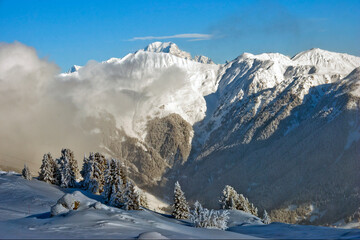 Fototapeta na wymiar Courchevel 1850 3 Valleys ski area Mont Blanc French Alps France