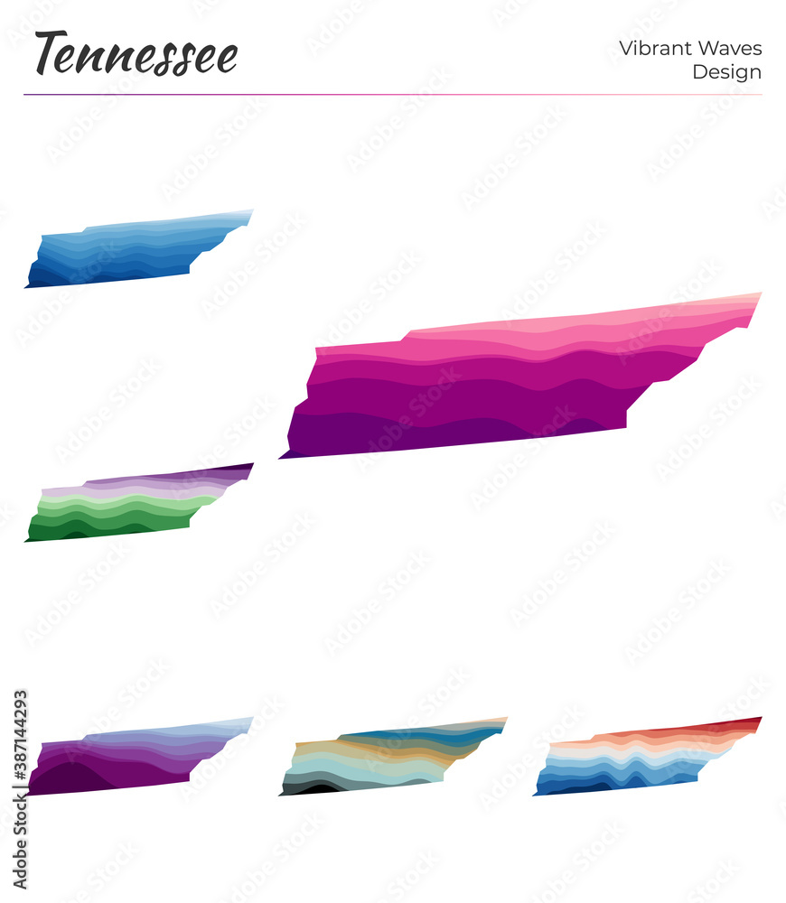 Aufkleber set of vector maps of tennessee. vibrant waves design. bright map of us state in geometric smooth cu