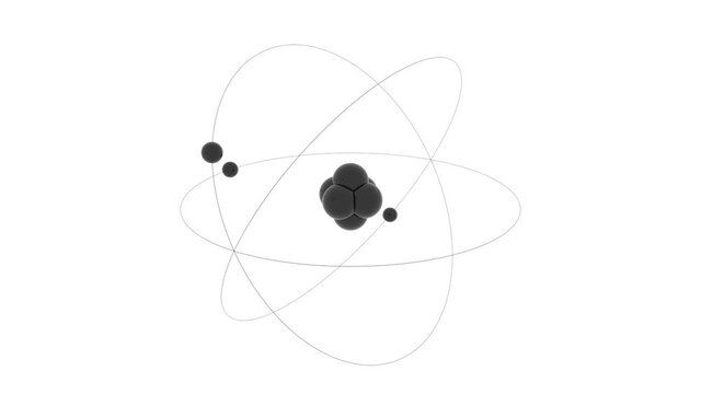Rotating atomic structure on a white background. Seamless loop.