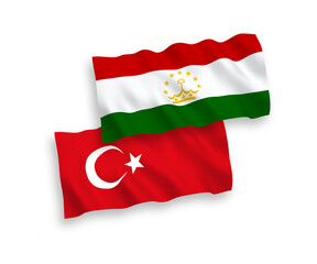 Flags of Turkey and Tajikistan on a white background