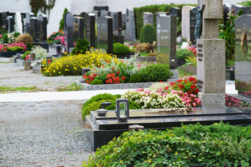 Grave yard with graves, copy space