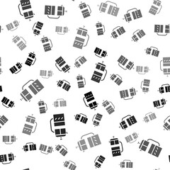 Black French press icon isolated seamless pattern on white background. Vector Illustration.