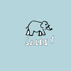Sales growth creative concept, lettering and elephant. Vector illustration.