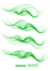 set abstract color wave transparent green vector curve flow motion illustration smoke design lines