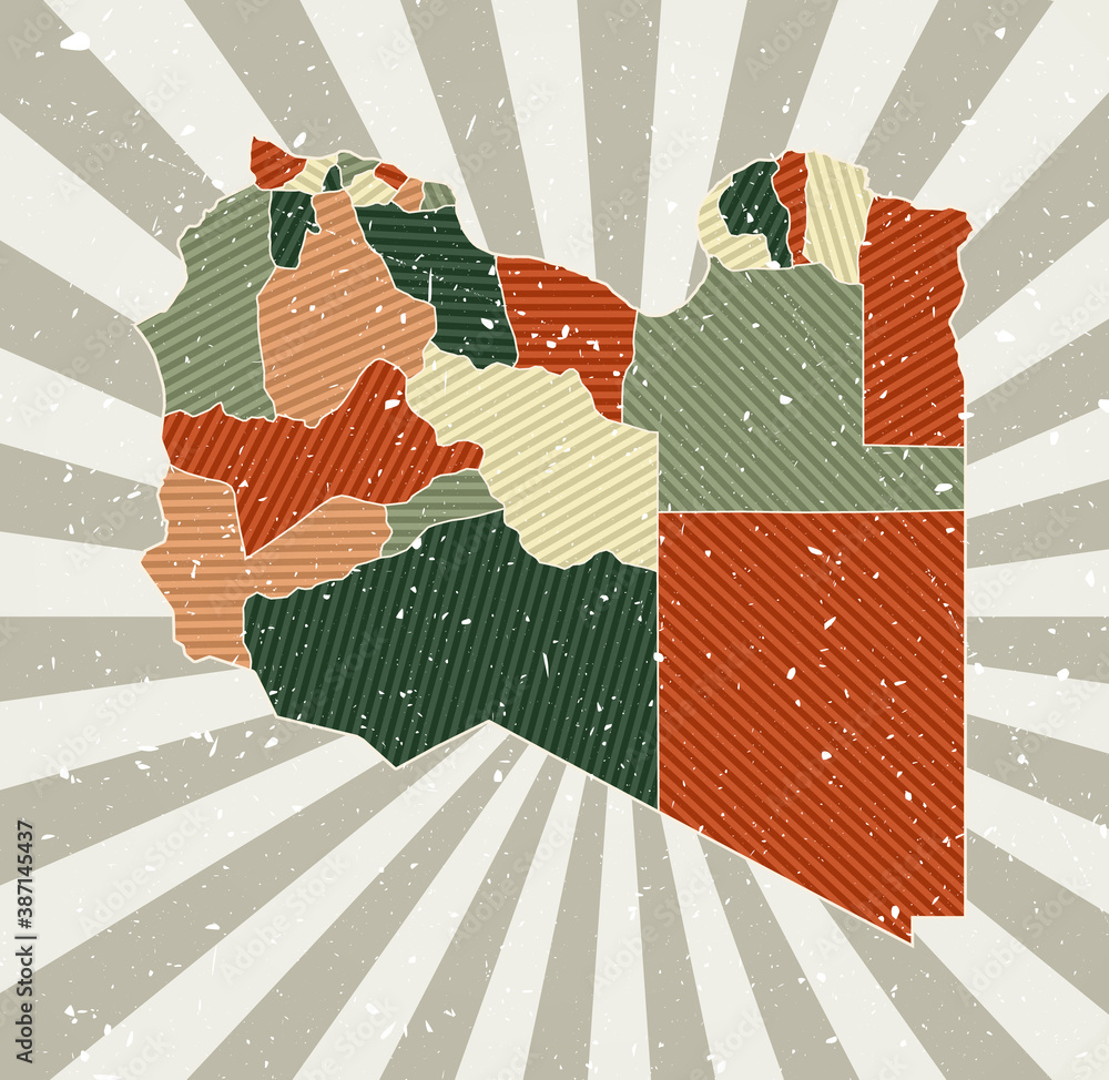 Poster libya vintage map. grunge poster with map of the country in retro color palette. shape of libya with