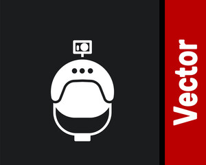 White Helmet and action camera icon isolated on black background. Vector Illustration.