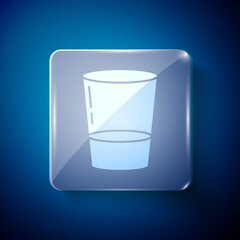 White Glass with water icon isolated on blue background. Soda glass. Square glass panels. Vector Illustration.