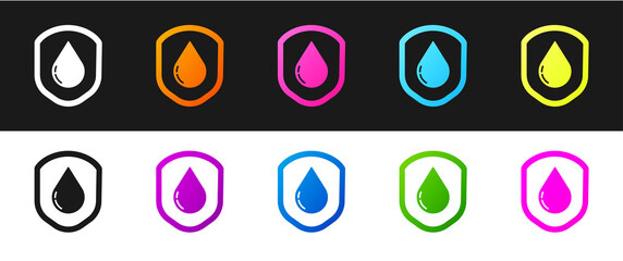 Set Waterproof icon isolated on black and white background. Water resistant or liquid protection concept. Vector Illustration.