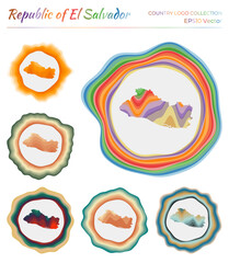 Republic of El Salvador logo collection. Colorful logo of the country. Unique layered dynamic frames around Republic of El Salvador border shape. Vector illustration.