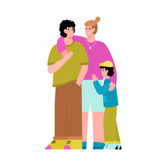 LGBT couple cartoon characters with child, flat vector illustration isolated on white background. Gay and lesbian movement for adoption and parenting rights.