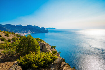 Beautiful panorama of the coastal landscape in the Crimea. Black Sea