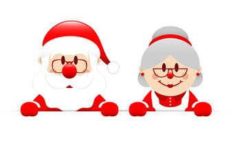 Weihnachtsmann Und Weihnachtsfrau Halten Horizontales Banner