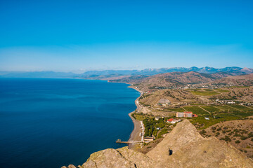 Beautiful panorama of the coastal landscape in the Crimea. Black Sea