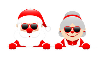 Weihnachtsmann Und Weihnachtsfrau Halten Sonnenbrille Horizontales Banner
