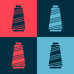 Pop art Sewing thread on spool icon isolated on color background. Yarn spool. Thread bobbin. Vector Illustration.