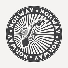 Norway round logo. Vintage travel badge with the circular name and map of country, vector illustration. Can be used as insignia, logotype, label, sticker or badge of the Norway.