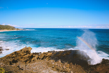 Rainbow at Halona Blowhole Lookout, East Honolulu, Oahu, Hawaii
