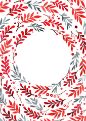 Obraz premium Abstract autumn fern and herb watercolor hand painting background for decoration on Thanksgiving, fall and Christmas holiday.