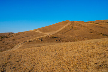 Landscape of hills at dawn with road
