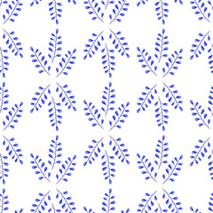 Fototapeta premium Vector seamless pattern with floral, repeating element. Pattern with a blue flower on a white background. Use in textiles, clothing, wallpaper, design, baby backgrounds, wrapping paper.