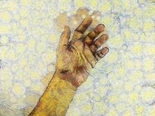Man's hand Illustrations creates an impressionist style of painting.
