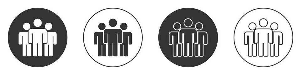 Black Users group icon isolated on white background. Group of people icon. Business avatar symbol - users profile icon. Circle button. Vector.