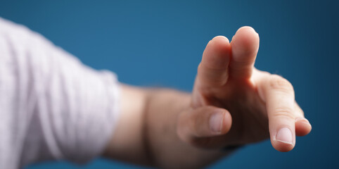 Naklejka premium young man touch something with his finger