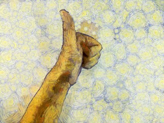 Man's hand Illustrations creates an impressionist style of painting.