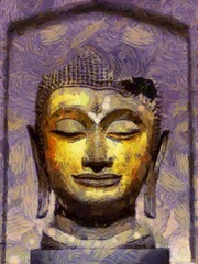 Ancient statues Asian art style Illustrations creates an impressionist style of painting.