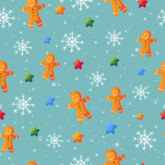 Holiday seamless pattern with cookies snowflakes ornament. Xmas winter wraping collection