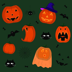 halloween seamless pattern with pumpkins