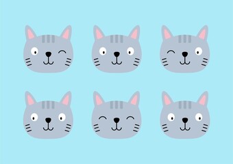 set of cute face gray cat with any expression