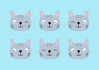 set of cute face gray cat with any expression