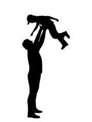 Silhouette father throwing his son and catching him