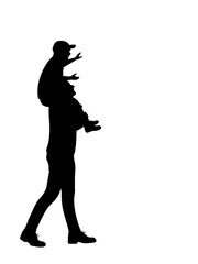 Silhouette of father carrying son on shoulders