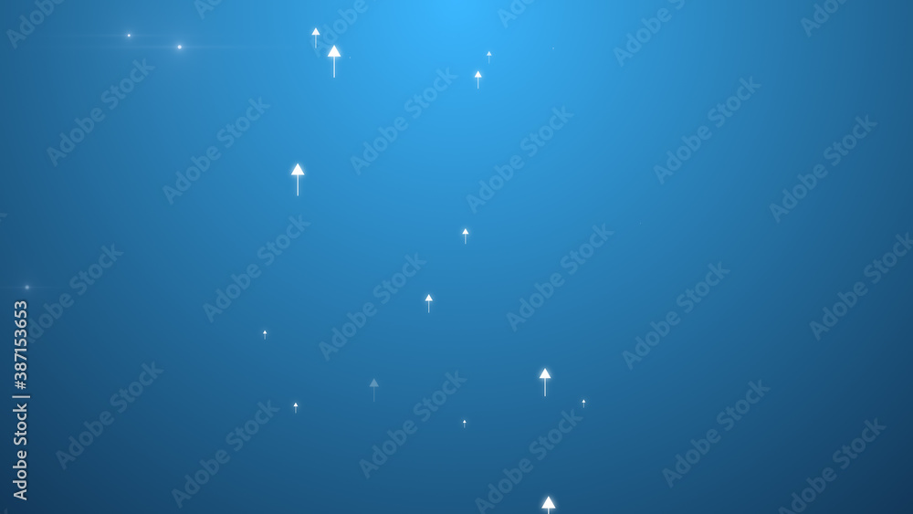 Poster 3d rendering of arrows up on blue background illustration, copy space composition.