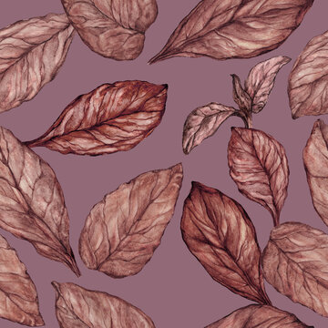 Seamless pattern of hand drawn tobacco leaves