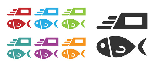 Black Fish and chips icon isolated on white background. Set icons colorful. Vector.